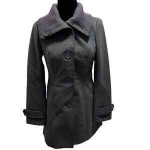 Anthropologie Tulle Dark Gray Front Button Pea Coat - Size Small
